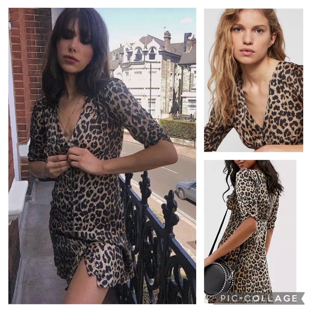 🎀 All saints satin kota leppo animal print dress xs Euc